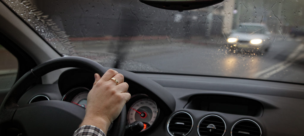 car driving in the rain